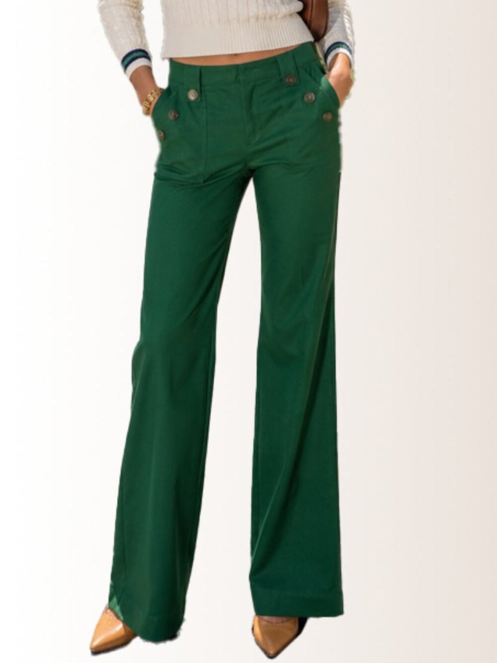 Corey Lynn Calter Sailor Pants Kelly Green Wide Leg high Rise Patch Pocket